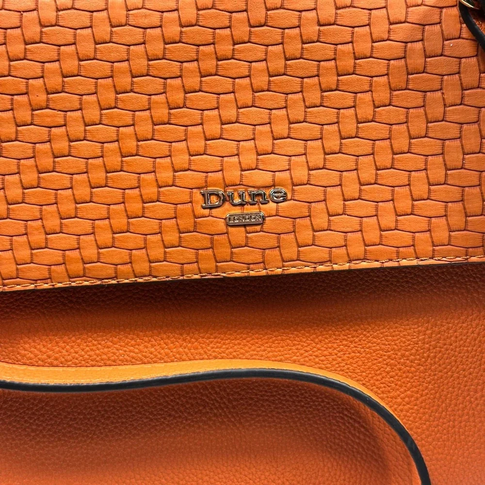 Dune London Satchel Handbag Women Medium Orange Woven Textured Excellent